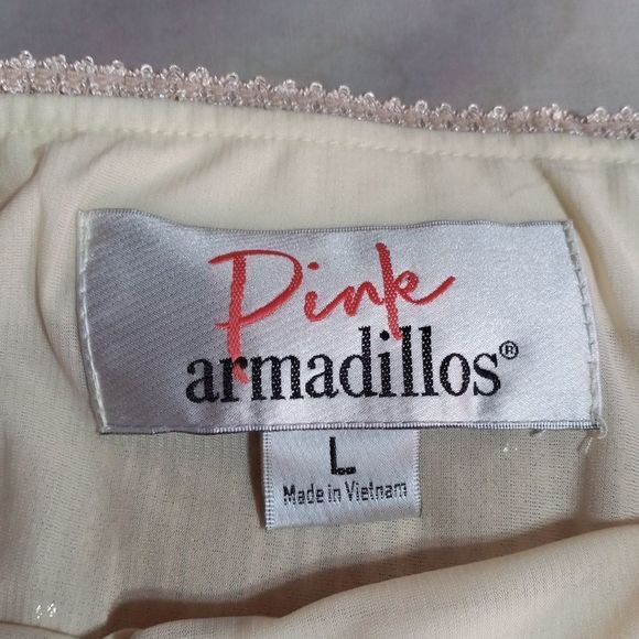 NWT Pink Armadillos mini gold sequins polyester skirt, sz L - Picture 5 of 7